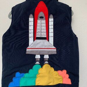 Joules Frankie Rocket Artwork Navy Sherpa Lined Gilet Vest EUC Size 2T
